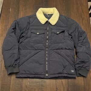 Abercrombie & Fitch Flight Bomber Puffer Jacket With Sherpa Collar Medium Navy